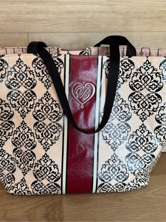 Brighton Handbags - Brighton Heart Tote Bag Cream Burgundy Black Filigree Large Shoulder Tote